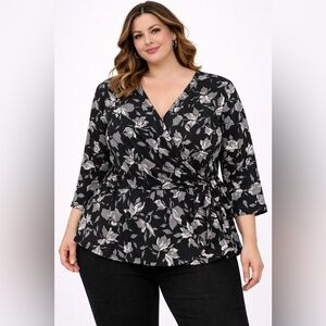 Ryan Wythe Plus Size 3X Floral Wrap Peplum Blouse